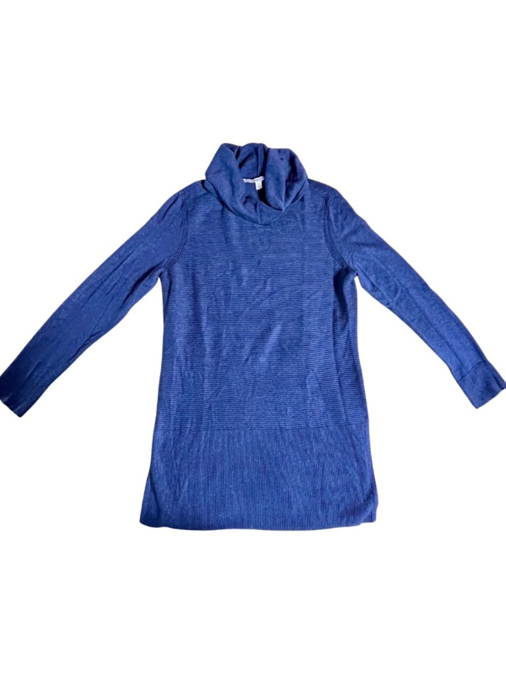 Women’s Long Navy Sweater w/ Cowl Turtleneck Ribbed Y2K Winter Apres Ski